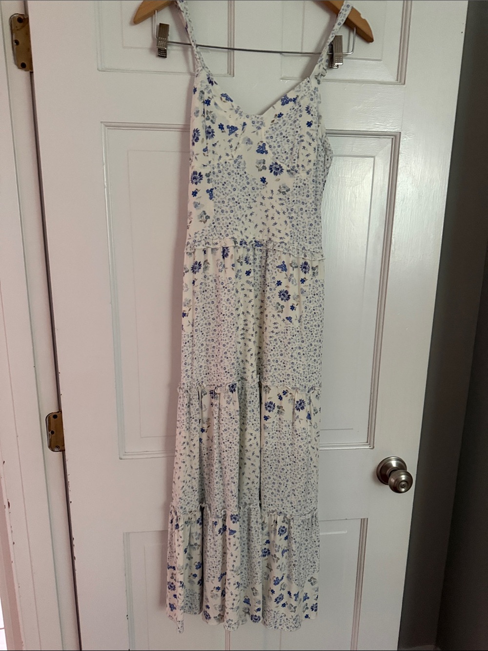 iris White Maxi Jumpsuit with Blue Floral Print